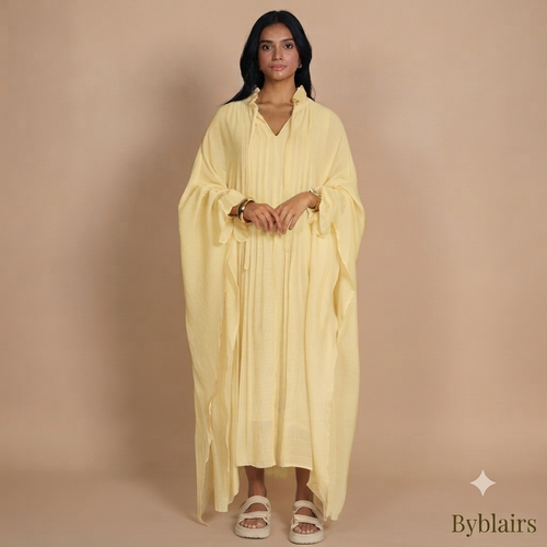 Sahara butterfly abaya - butter yellow