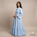Katoenen jurk met wijde mouwen - licht blauw