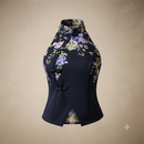 Geborduurde bloemen met aansluiting - Navy A3526
