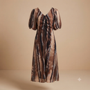 Zebra maxi jurk met ballonnen mouwen - bruin A15321