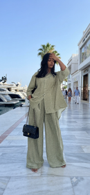 Geruiten oversized blouse met wijde broek van katoen - olijf groen