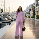 Geruiten oversized blouse met wijde broek - licht roze