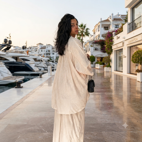 Geruiten oversized blouse met wijde broek - butter yellow