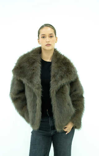 Inaya bontjas met kraag bruin - BY305