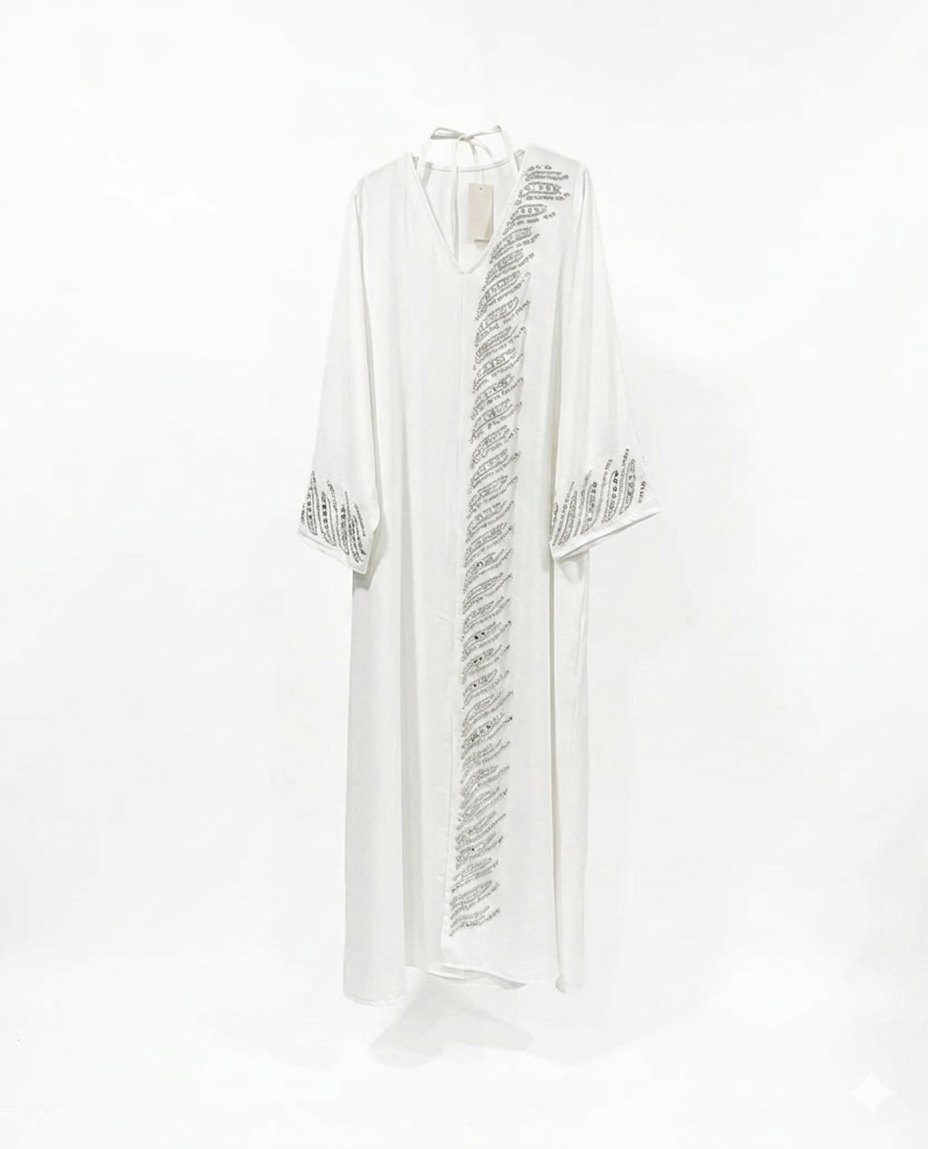 De "Midnight Shimmer" Abaya - white