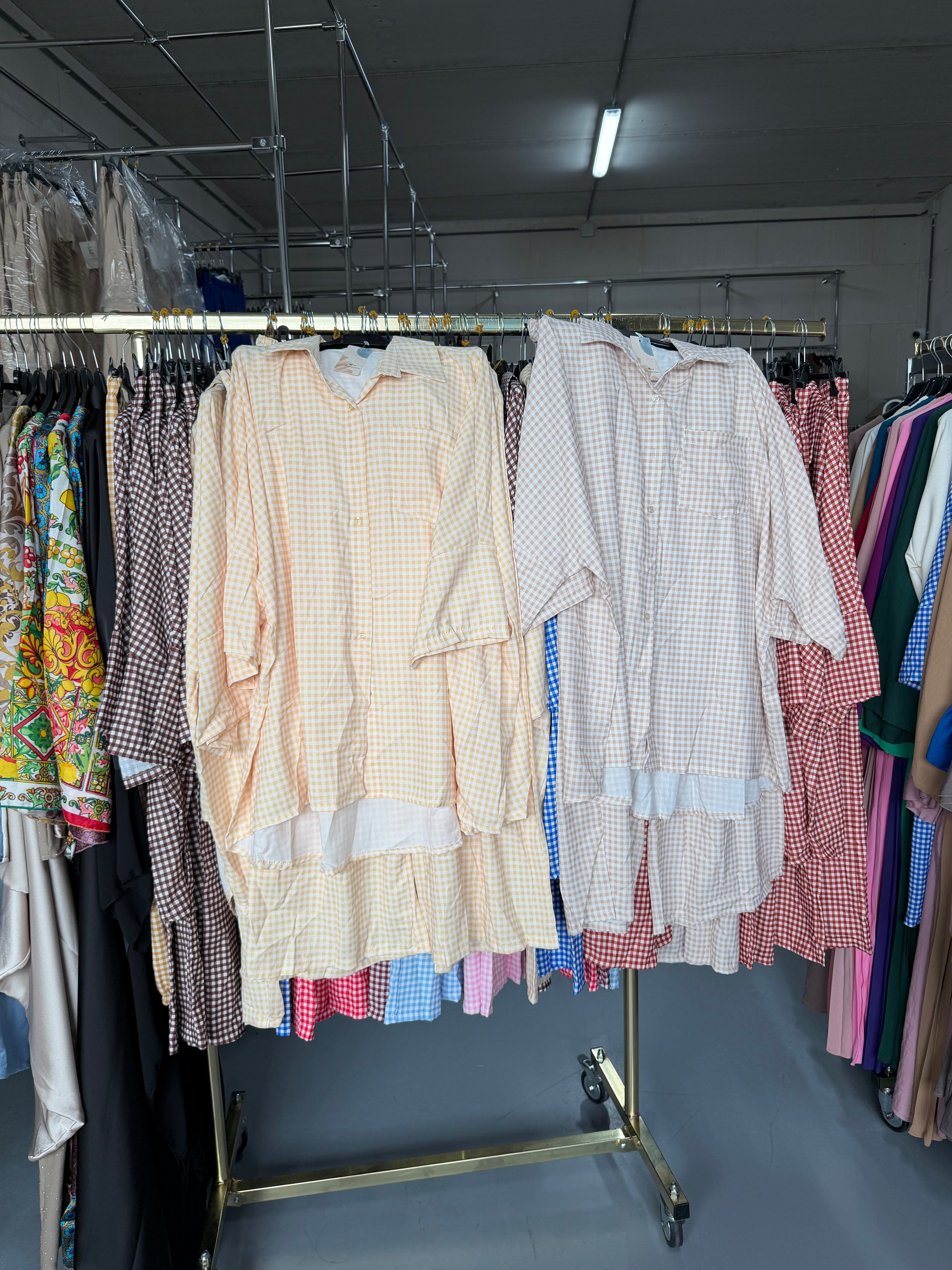 Rash beige en butter yellow large broek setje ruitjes