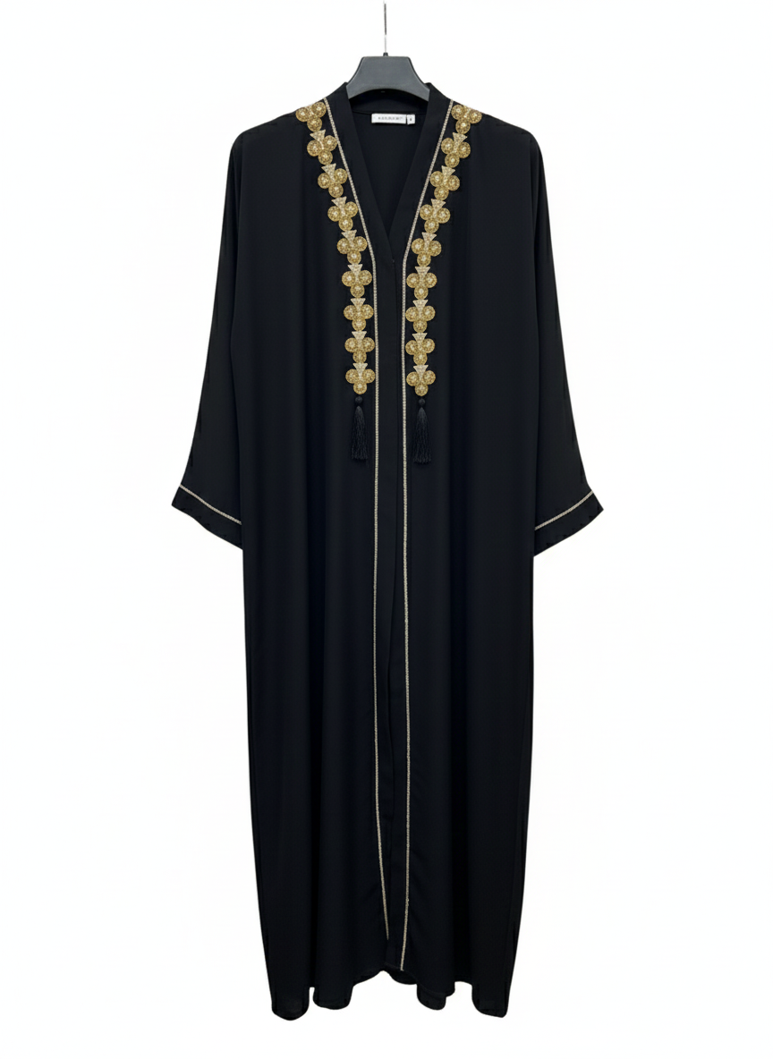 Abaya zwart met goud - dubai cl401