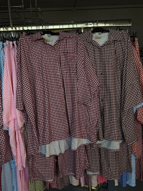 A.guzel koffie bruin L en XL en burgundy L en XL ruitjes setjes