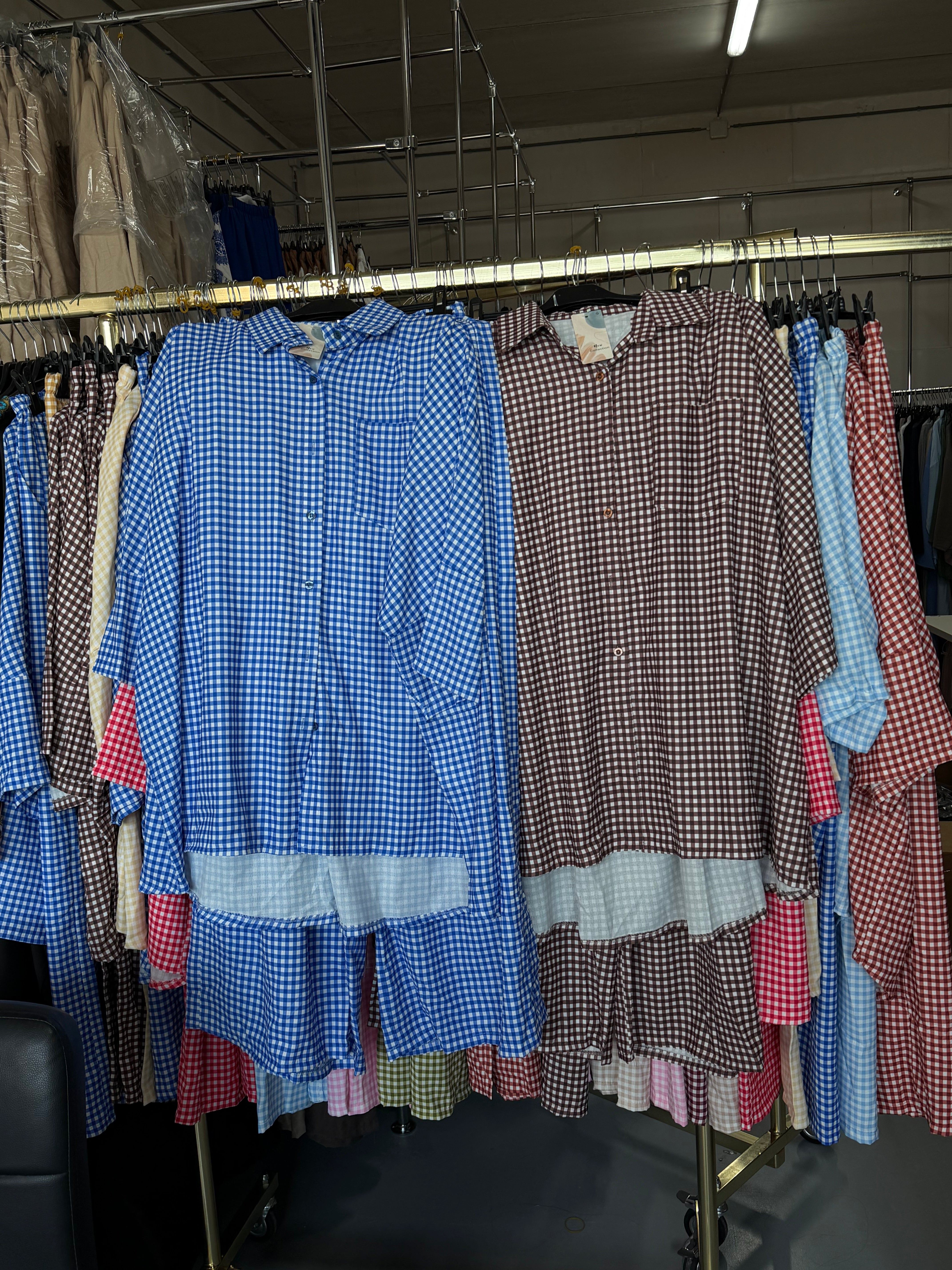 Hdhgbhdhebd streepje donker blauw en bruin maat Large setjes broek ruitjes
