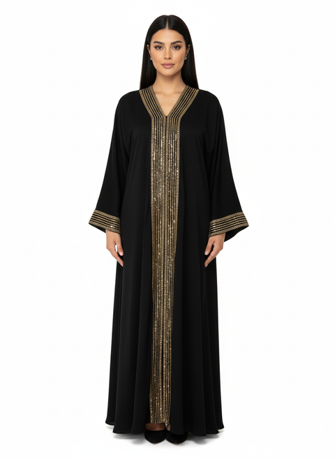 Abaya goud met zwart - dubai cl607