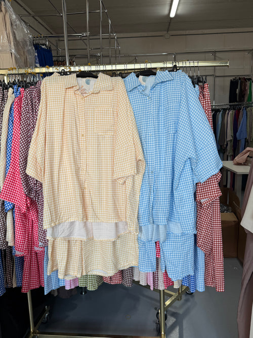 KTI-ai.nl licht blauw en yellow ruitjes broek setjes maat xl