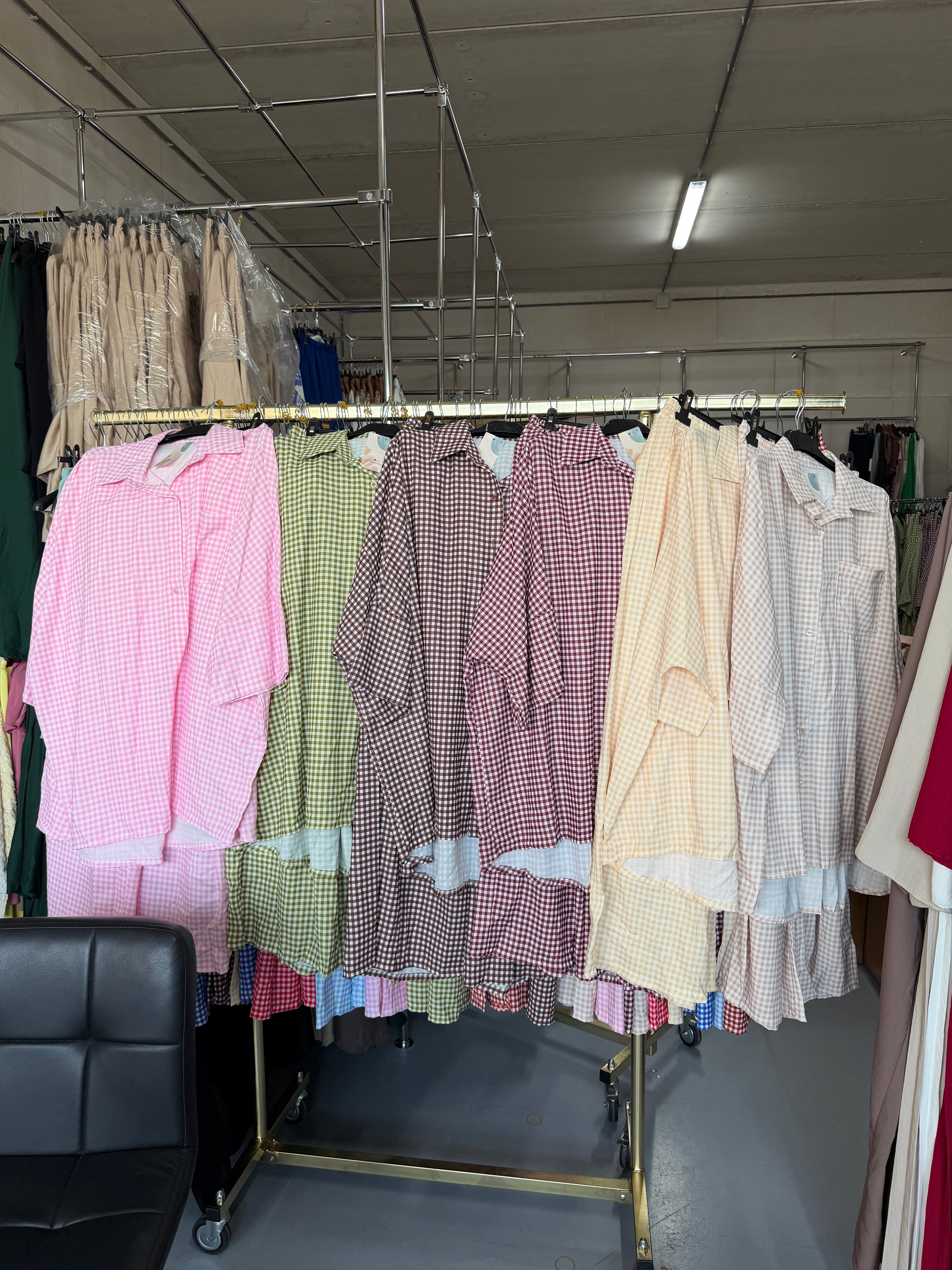 Elh0300 groen en bruin en butter yellow en burgundy en licht roze en beige broek setjes ruitjes
