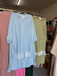 Zaina licht blauw en olijf groen ruitjes broek setjes maat XL (samenvoegen)