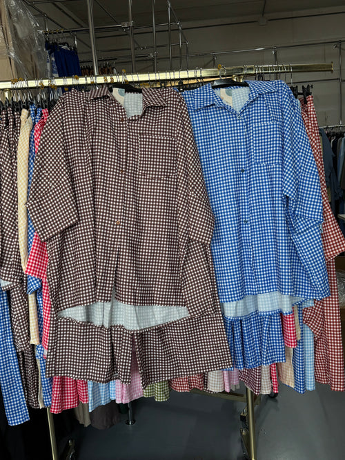 Rifje blauw en bruin maat XL ruitjes broek setjes
