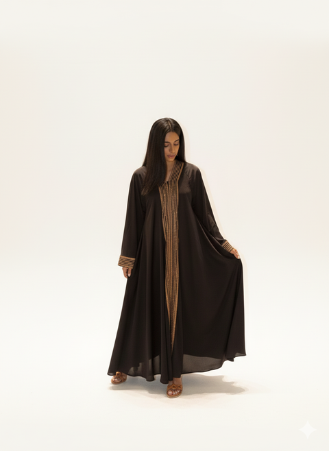 Abaya goud met zwart - dubai cl607