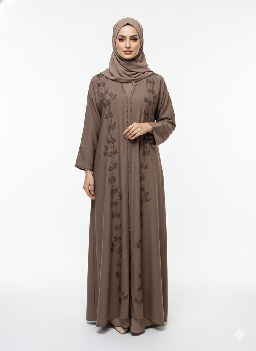 Abaya taupe met steentjes - dubai cl956