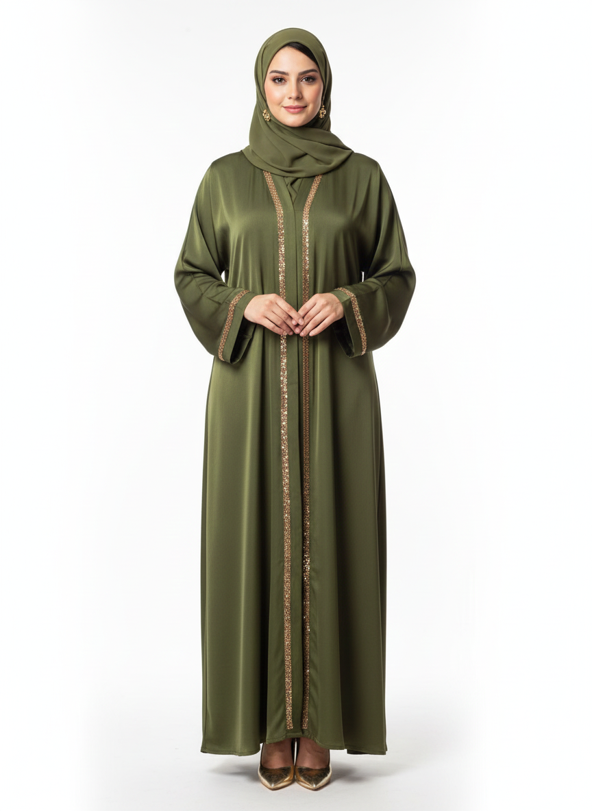Groene abaya met gouden details - dubai cl329
