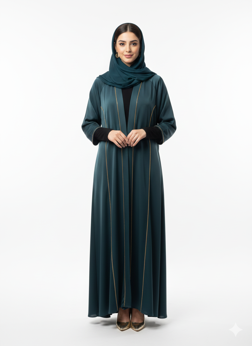 Abaya blauw met gouden strepen - dubai cl0311
