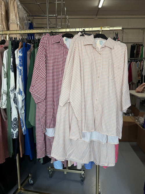 Oumbanat beige en burgundy ruitjes broek setjes L