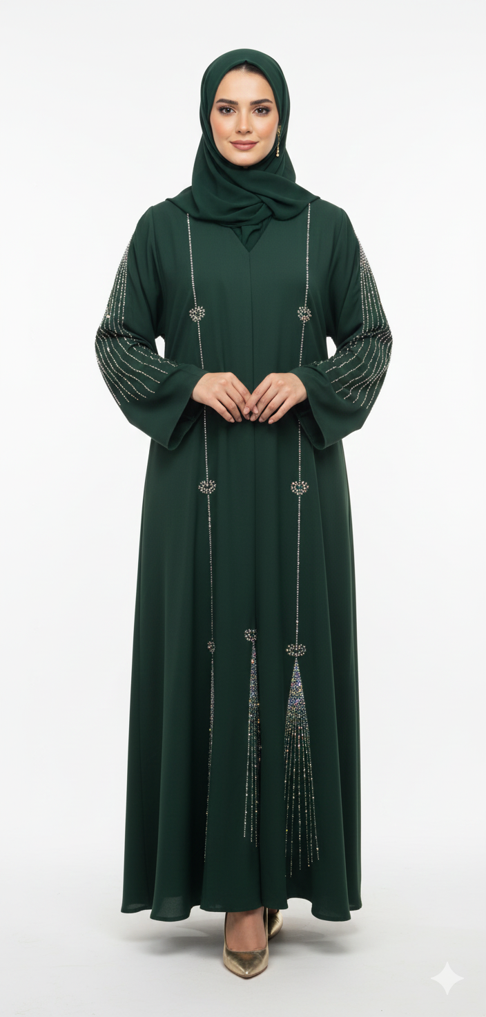 Groene abaya met zilveren steentjes - dubai cl226