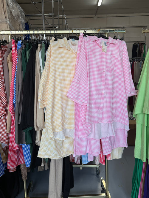 Lemss0 geel en roze ruitjes broek setjes xl