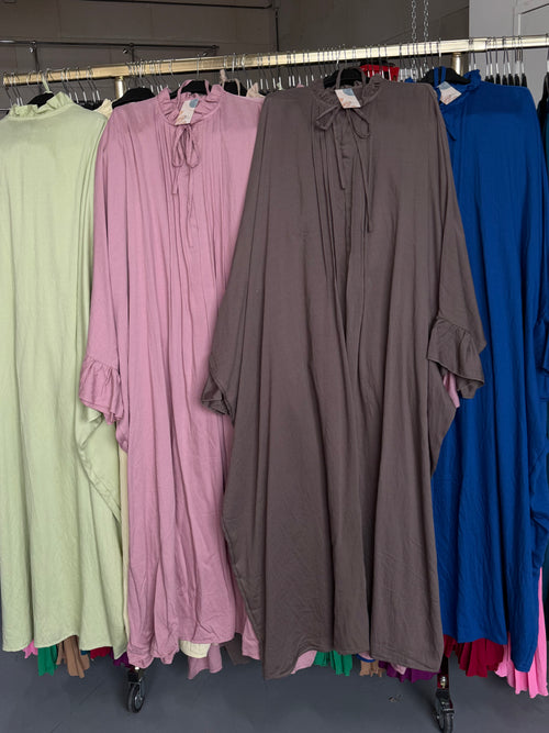 XNS  x786ns taupe en roze Abaya ruffles Sahara’s