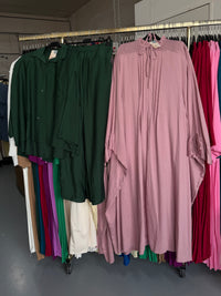 Fatima donker groen rok set van viscose en Abaya oud roze Sahara (aanvulling bestelling)