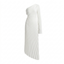 Statement Pleated One-Shoulder Maxi-Jurk – white