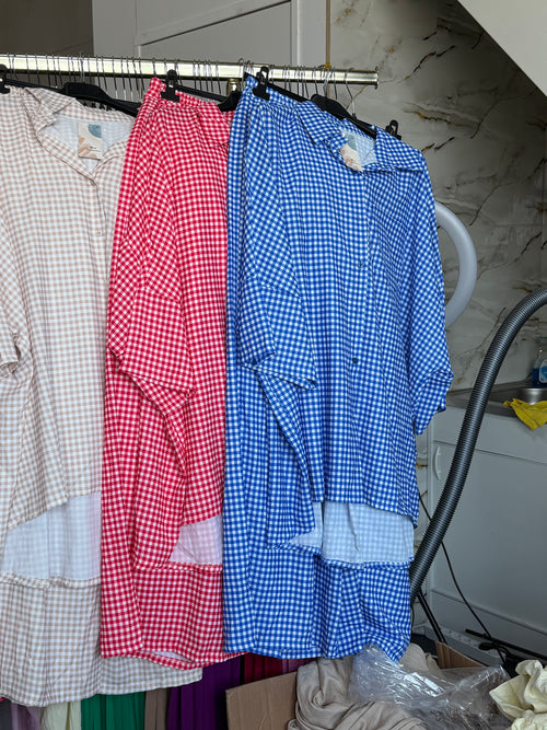 Zulai.maria blauw en rood ruitjes broek setjes medium