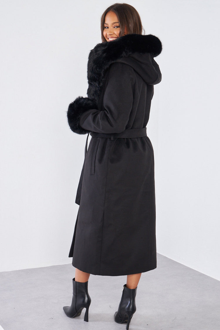 Wintermantel zwart met bont - FC7576