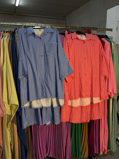 Sahar rood en blauw ruitjes broek setjes