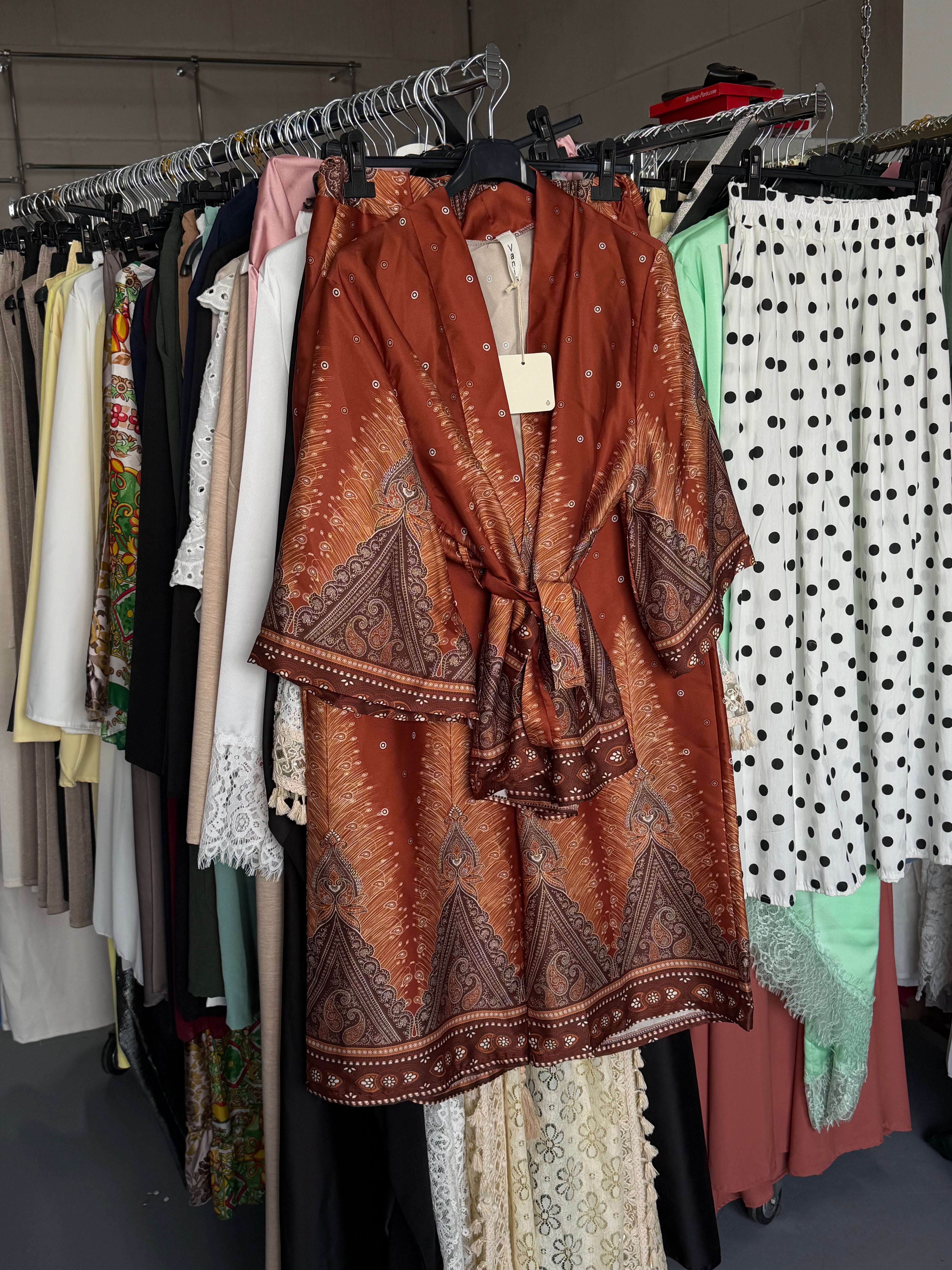Mayramartina8 oranje print satijnen broek set