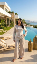 Velvet wine pants set - light beige