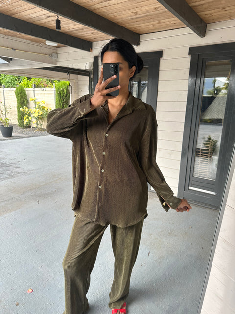 AMBER PLISSE TWEEDELIG SET LEGER GROEN