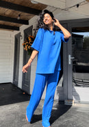 CRÊPE KORTE MOUWEN TWEEDELIG SET BLAUW