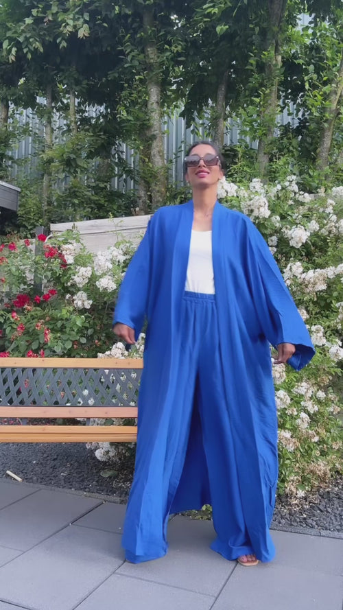 KIMONO SET MET WIJDE BROEK BLAUW (S020)