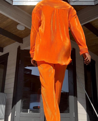 AMBER PLISSE TWEEDELIG SET ORANJE