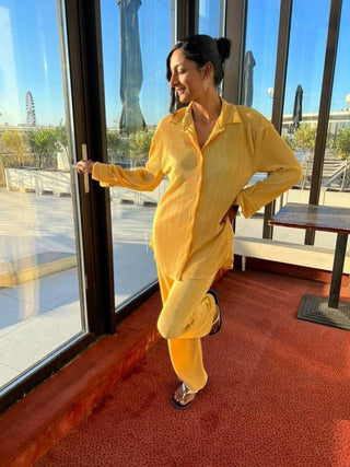 AMBER PLISSE TWEEDELIG SET GEEL