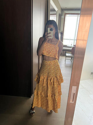YELLOW DUBAI FLOWER TWO PIECE