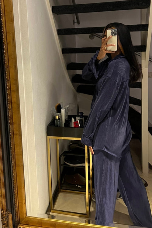 AMBER PLISSE TWEEDELIG SET DONKER BLAUW