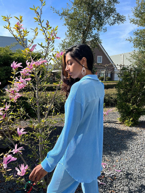 LICHT BLAU PLISSE AMBER TWINSET