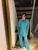 SKY BLUE RIB AMBER TWINSET