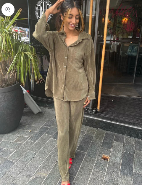 AMBER PLISSE TWEEDELIG SET LEGER GROEN