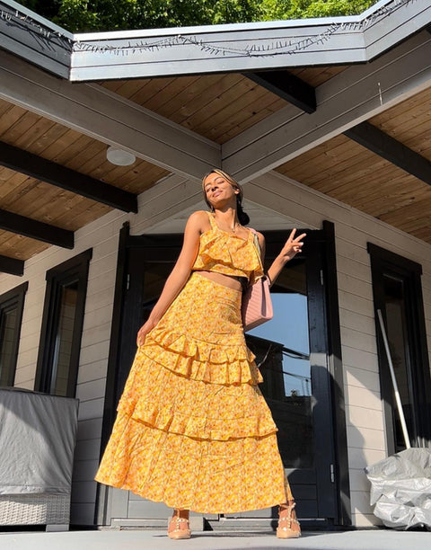 YELLOW DUBAI FLOWER TWO PIECE